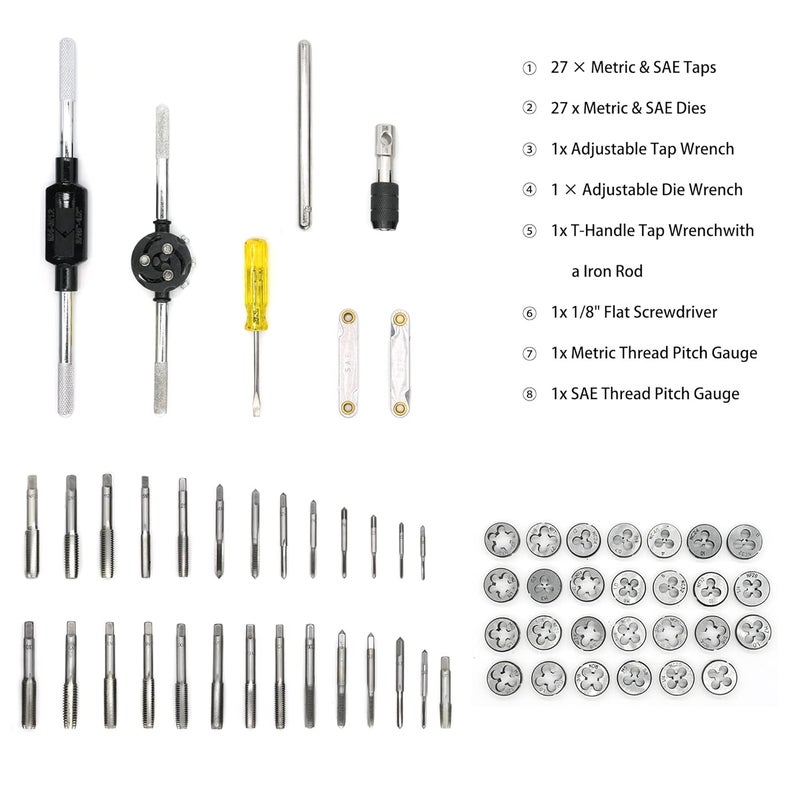 GMTOOLS 60PCS Tap and Die Set, Metric Standard Size M3 to M12, Threading Tool Set with Complete Accessories and Storage Case, Tap Die Kit for Threading and Rethreading Internal and External Threads - Image 3